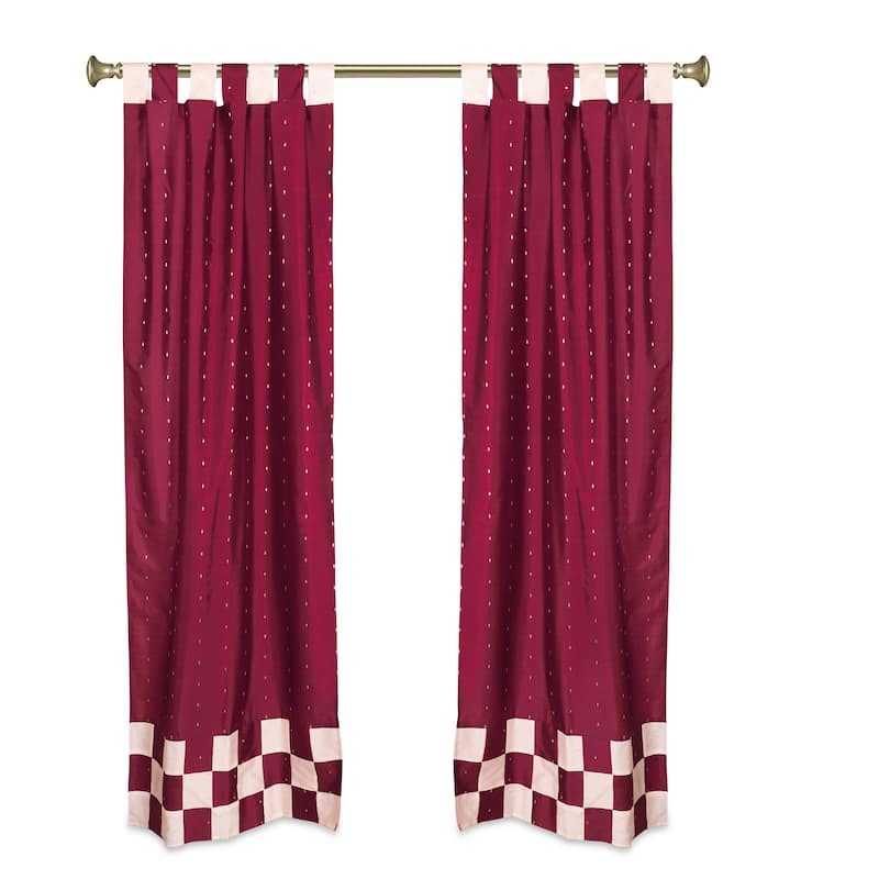 4 Pc Set Indian Sari Curtains & Cushion Covers Boho Tab Top Living Room Bedroom