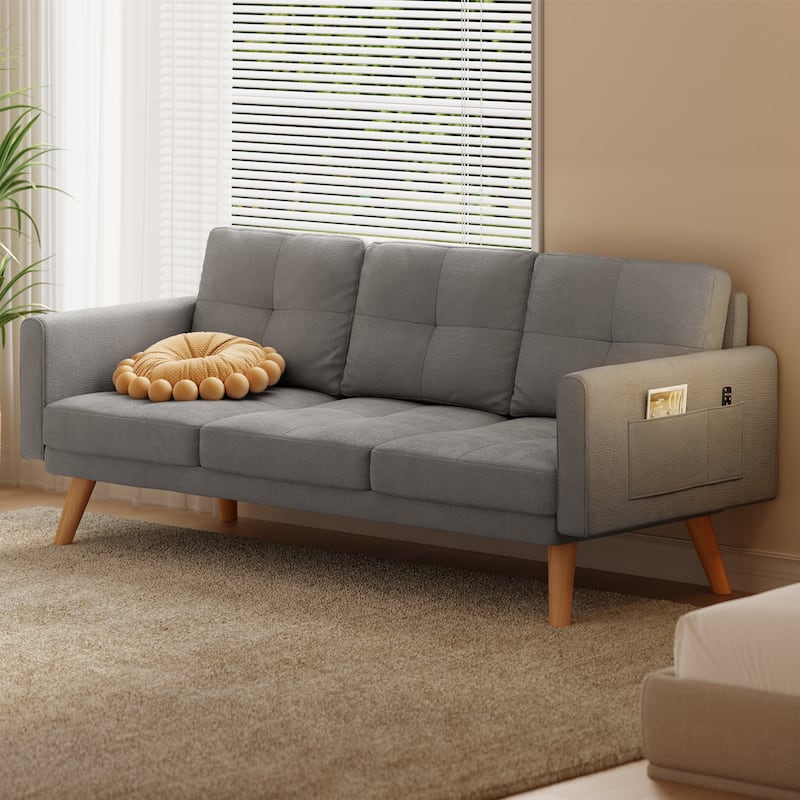 3 Seater Upholstered Living Room Sleeper Sofa, Recliner Sofa Bed with Backrest - Black