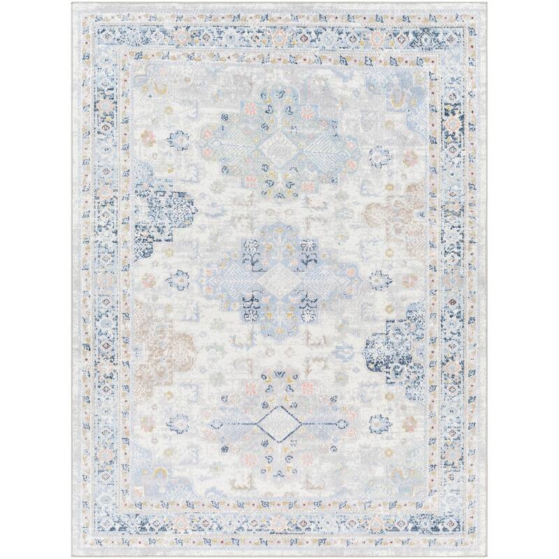 Livabliss Lavadora Faded Medallion Machine Washable Area Rug