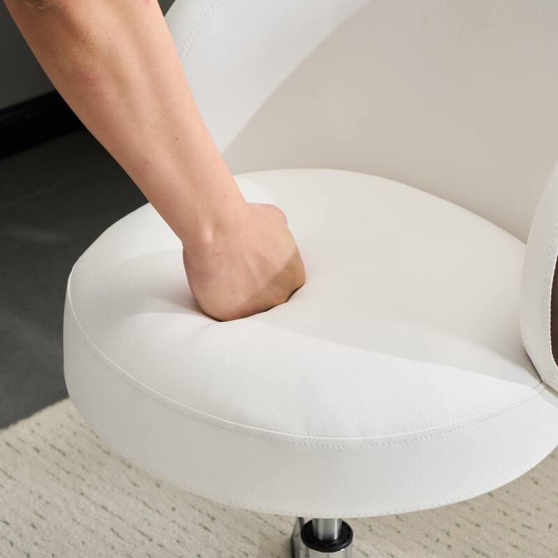 Modern PU Swivel Chair Armless No Wheel Adjustable Height Office Desk Chair With Baskest Support - N/A