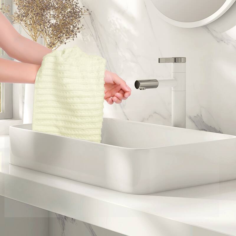Solid Striped Hand Towels 14" x 28", 100% Cotton Soft Absorbent Towel Sets for Bathroom, Hotel