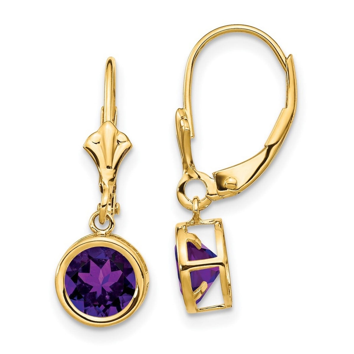 Curata 14k Yellow Gold 25x7mm Bezel-set Round Genuine Gemstone Leverback Earrings