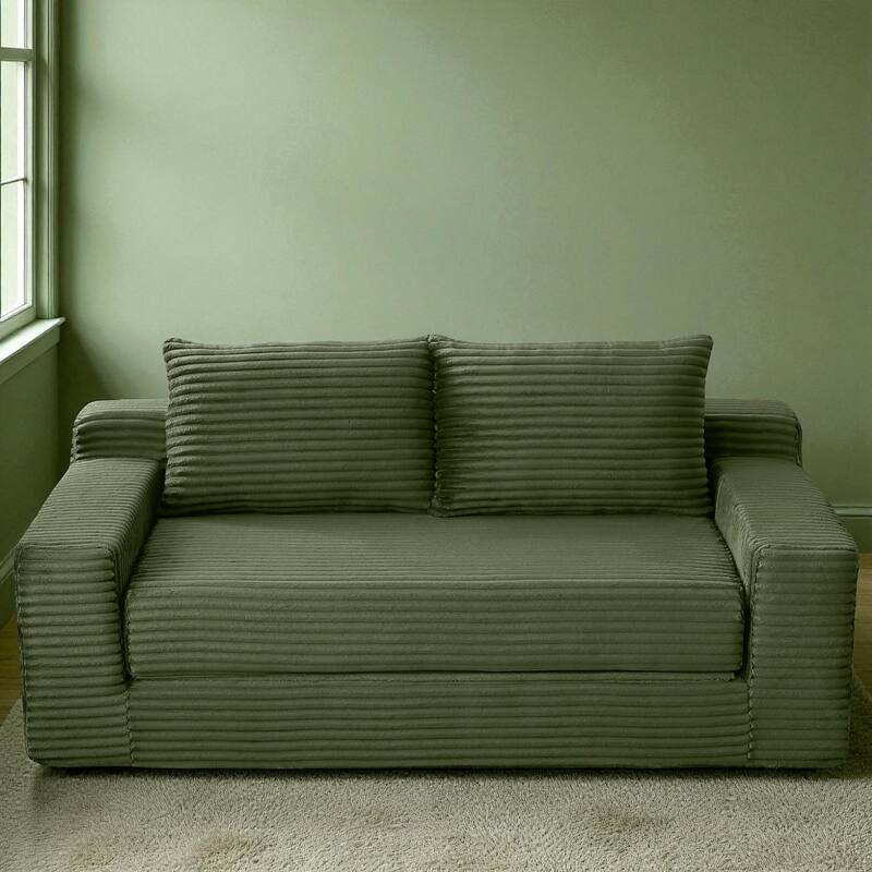 Memory Foam Cloud Loveseat, 2-in-1 Convertible Corduroy Folding Couch Bed, No-Assembly Floor Sofa with Storage Pockets