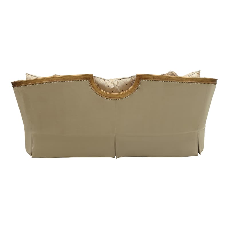 Nusha Tan and Antique Gold Sofa with Nailhead Trim
