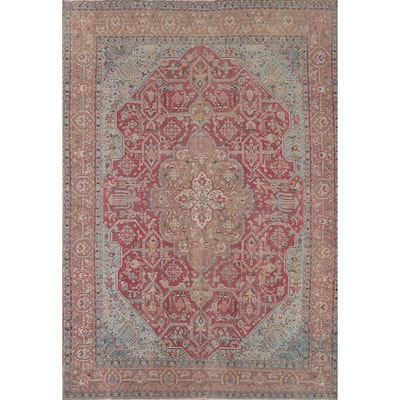 Pink Distressed Tabriz Persian Vintage Area Rug Handmade Wool Carpet - 9'9" x 12'11"