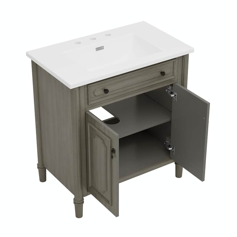 31" Vintage Bathroom Vanity with Sink - Rustic Cabinet with Soft Close Doors and Adjustable Shelf