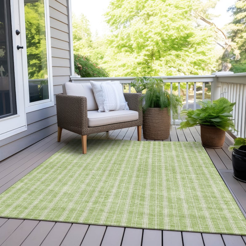Machine Washable Indoor/ Outdoor Chantille Stripe Twist Rug - Aloe - 8' x 10'