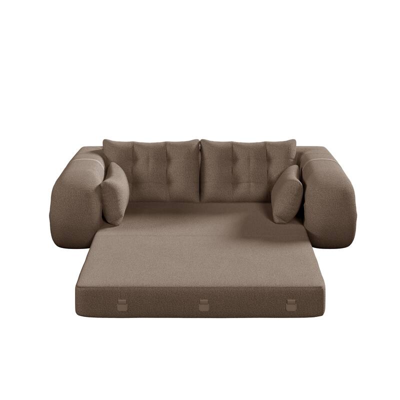 78.7" Foldable Sofa Bed, Teddy Fabric Convertible Floor Sofa Couch with Pillow, Upholstered Loveseat Sleeper Bed for Living Room