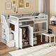preview thumbnail 2 of 110, Twin/Full Size Loft Bed with Storage Staircase, Wardrobe and Desk, Solid Wood Loft Bedframe with 2 Storage Drawers and Shelves