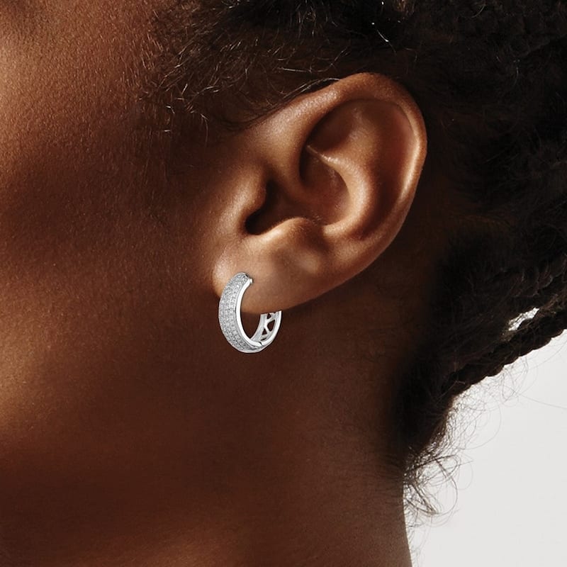 Curata 925 Sterling Silver Open back Diamond Hinged Hoop Earrings - 16x18mm Wide 5mm Thick