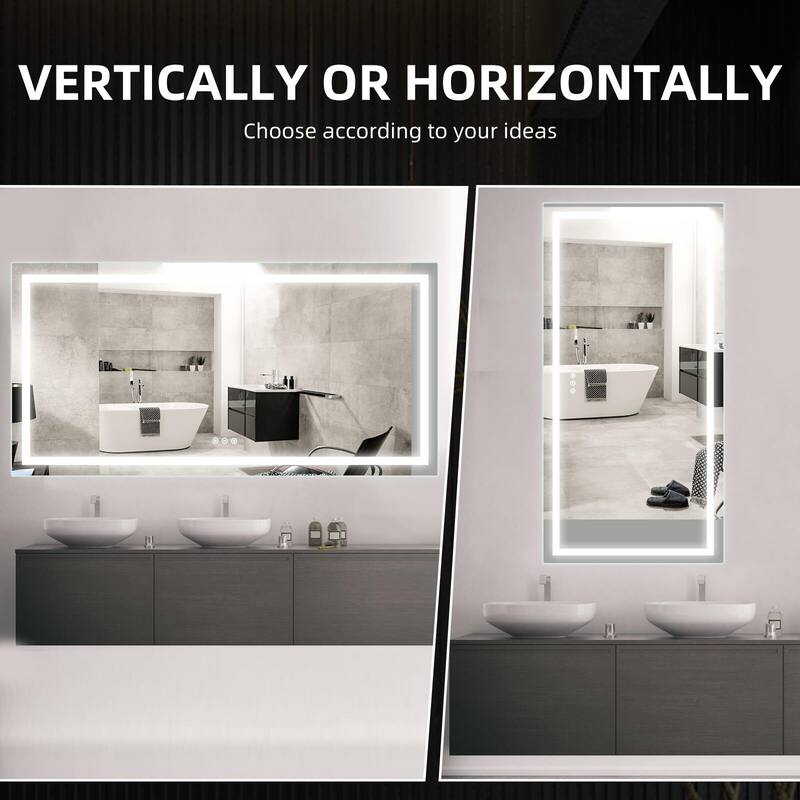 LED Bathroom Mirrorwith Front and Backlight, Stepless Dimmable Wall Mirrors with Anti-Fog