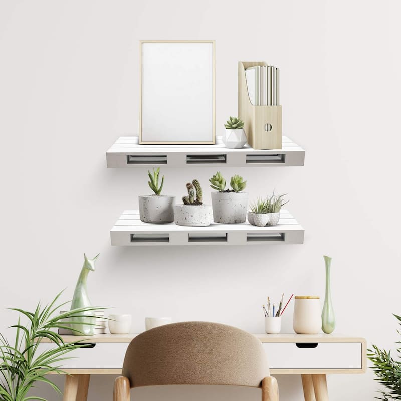 Sorbus Floating Pallet Shelves, Wall Mount Ledge Storage Organizer Set of 2 - 17" L x 7" W x 1.75" H.