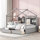 preview thumbnail 13 of 23, House Bed Wood Platform Bed Frame with 6 Storage Shelves and 2 Drawers, House-Shaped Kids Bed for Boys & Girls, Full Grey - Full