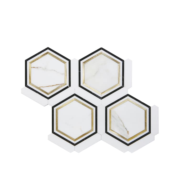 HoneyComb Pattern Marble and Metal Mosaic Tiles - Case (5 Sheets)