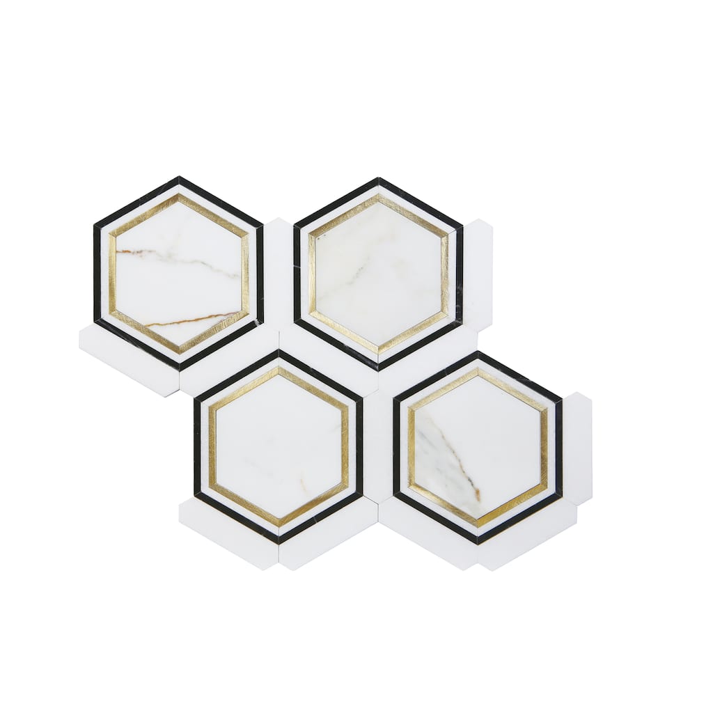 HoneyComb Pattern Marble and Metal Mosaic Tiles - Case (5 Sheets)