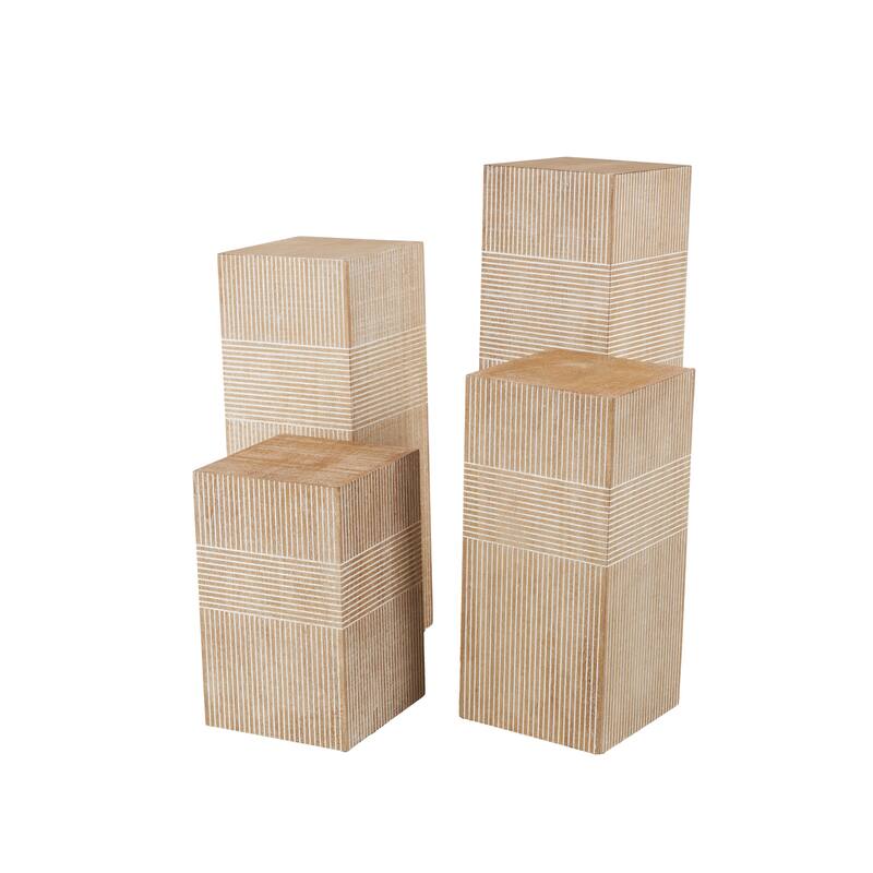 Wood Pillar Style Pedestal Table with Various Sizes - Set of 4 Brown - Roche River Decor