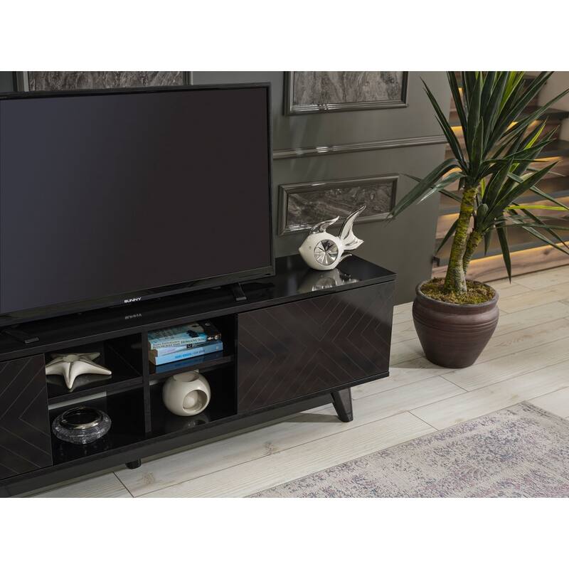 Modern 67 in. Wood TV Stand with 2 Storage Shelves and 2 Doors Fits TV's up to 70 in.