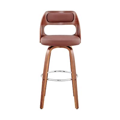 HomeRoots 37" Brown Faux Leather And Manufactured Wood Swivel Counter Height Bar Chair - 18 x 37 x 19