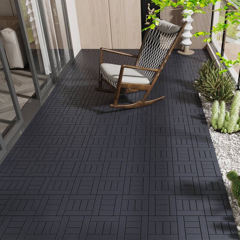 12" Interlocking Patio Deck Tiles, 44-Pack – DIY Poolside, Balcony & Backyard Flooring - 44PCS - Grey