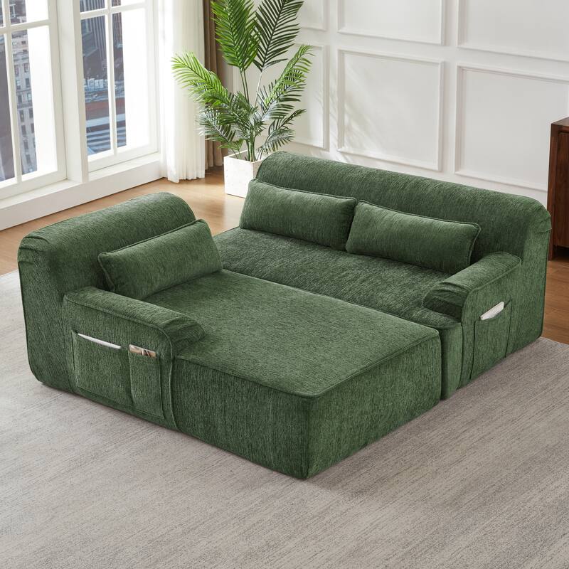 Chenille L-Shape Sectional Sofa, Minimalist Oversized Sleeper Couch, No Assembly Required