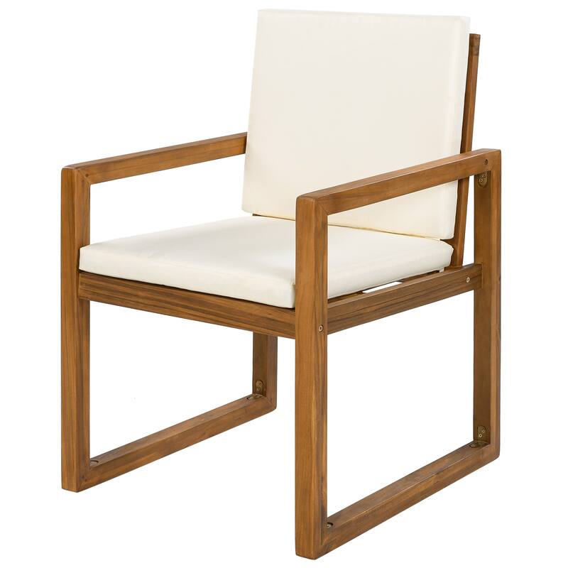 Roomfitters 5 Pcs Acacia Wood Outdoor Dining Set with Table & 4 Armchairs for Patio, Garden or Balcony, Beige