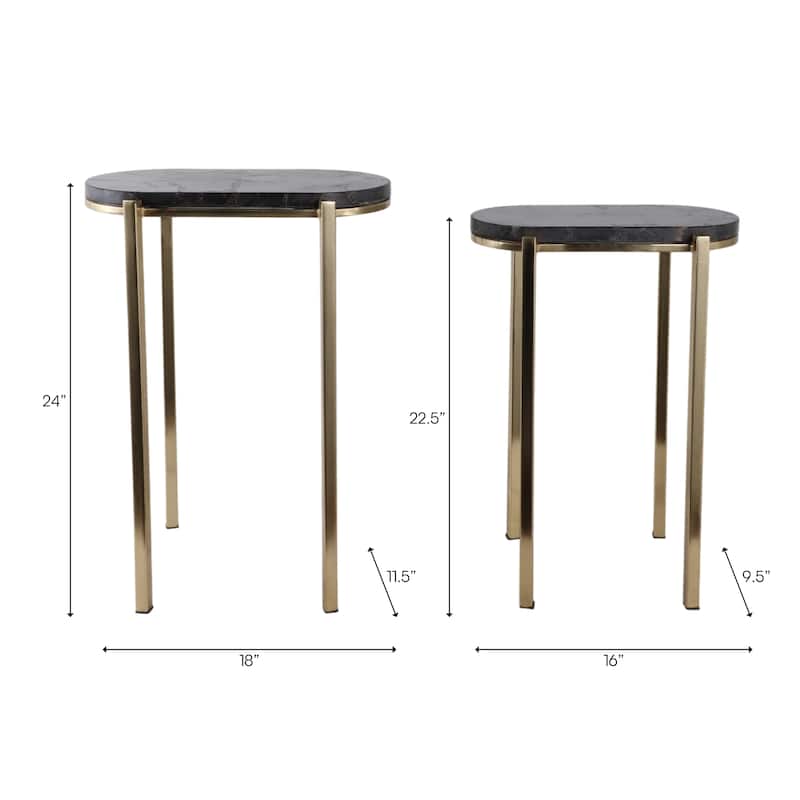 Stone Metal Side Table Modern Slim Base (Set of 2) - 22/24" Black - 24.0"