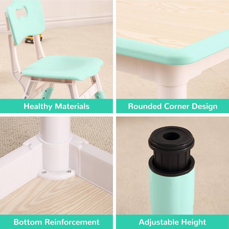 Kids Table and Chairs Set, Height Adjustable Desk With 4 Seats