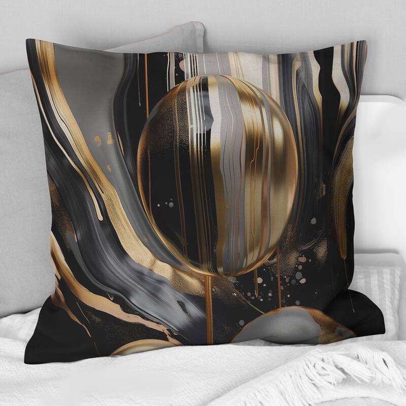 Designart "Gold And Black Captivating Marble III" Abstract Marble Printed Throw Pillow - 16 x 16