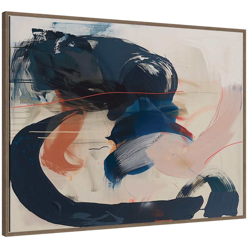 Kate and Laurel Sylvie Deep Blue Momentum I Framed Canvas by Amy Lighthall - Walnut