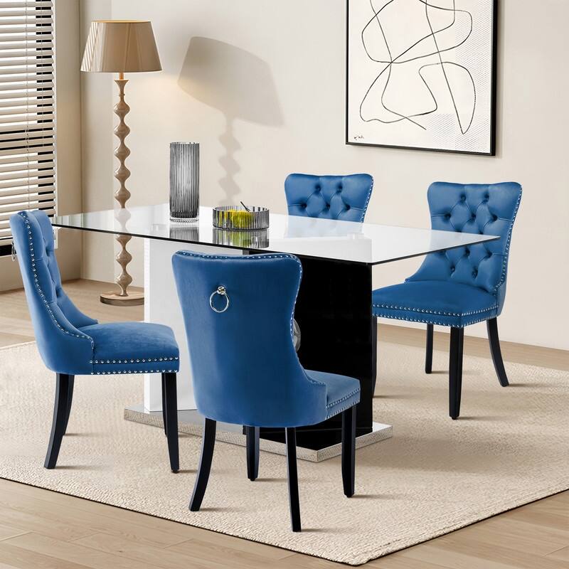 Solid Wood Velvet Upholstered Dining Chair Set of 4