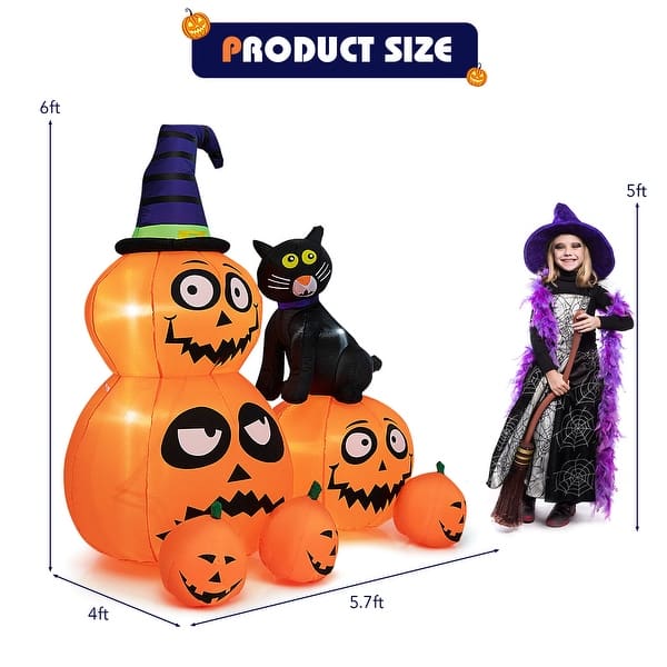 Costway 6 FT Inflatable Pumpkin Combo with Wizardundefineds Hat & Cat ...