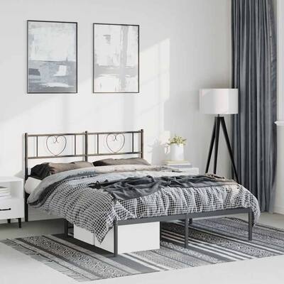 vidaXL Full Metal Bed Frame with Headboard, Black, No Mattress - 77.2" x 55.9" x 35.4"