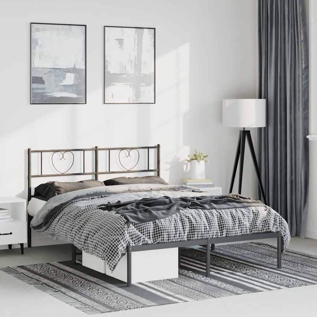vidaXL Full Metal Bed Frame with Headboard, Black, No Mattress - 77.2" x 55.9" x 35.4"