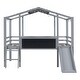 preview thumbnail 15 of 16, Twin Size Loft Bed with Ladder and Slide, House Bed with Blackboard and Light Strip on the Roof, White