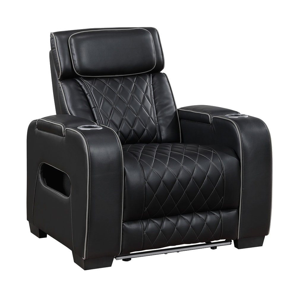 Fremont & Park Ezra 37.5" Faux Leather Power Recliner - Power Heatrest, Cup Holders