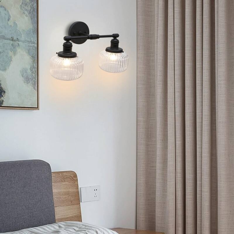 2 Light bedroom lights black light fixture glass, metal wall lights