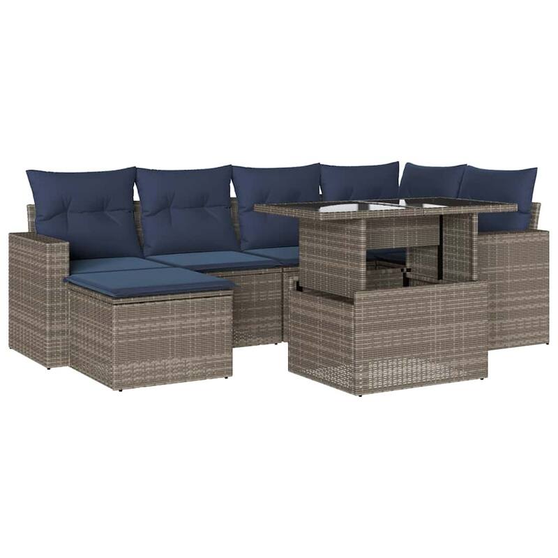 vidaXL Patio Sofa Set with Cushions and Table Outdoor 7 Piece Poly Rattan