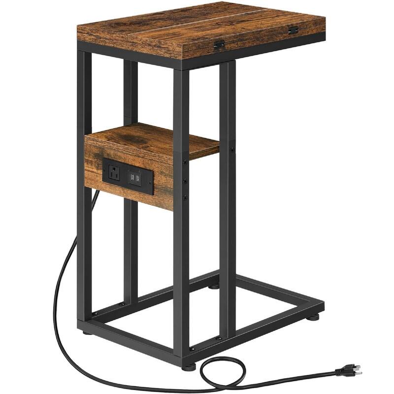 Foldable End Table - 15.4"D x 10.2"W x 25.2"H - Rustic Brown + Black