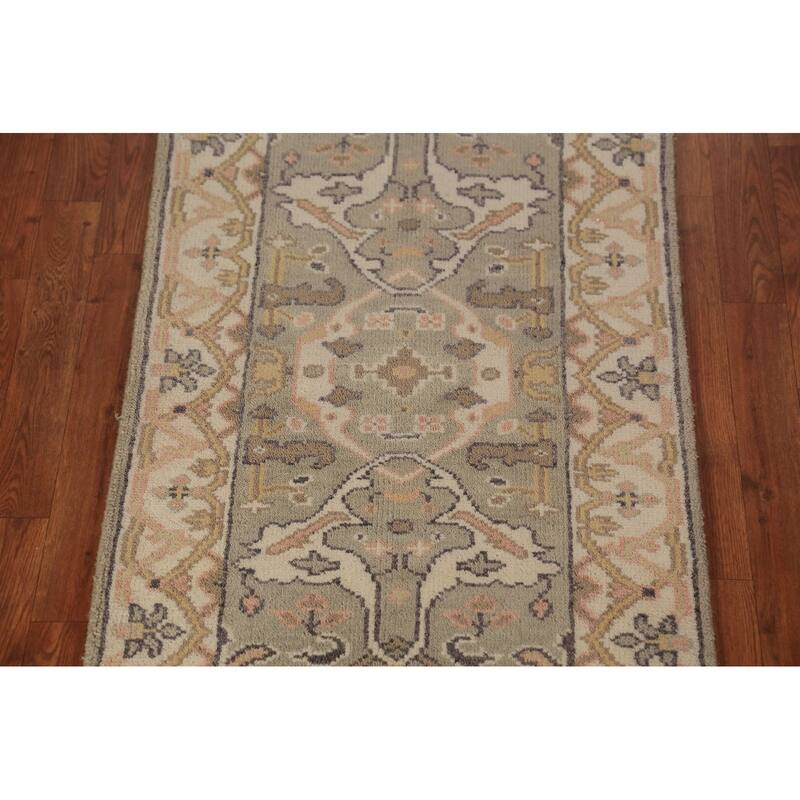 Oushak Indian Runner Rug Hand-Knotted Transitional Wool Carpet - 2'6"x 7'10"