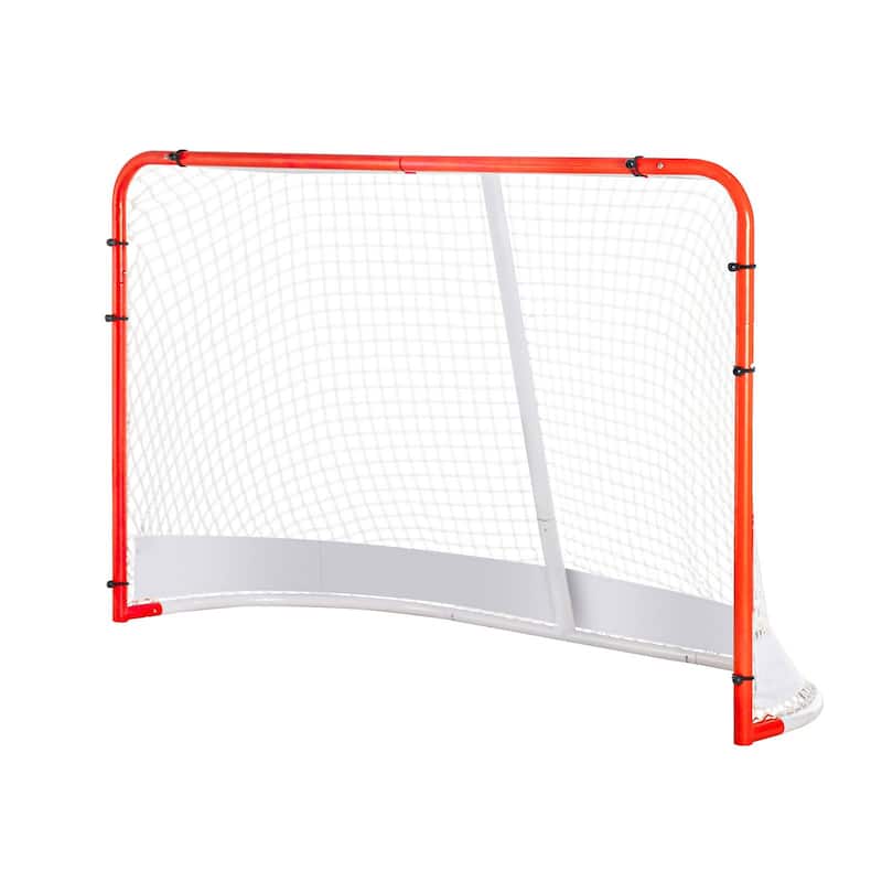 White Street Hockey Net with Orange Steel Frame Perfect for Indoor and Outdoor