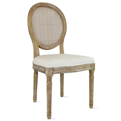 French Chic Vintage Dining Side Chair With Upholstered Linen Welted Fabric And Elegant Natural Rustic Wood Frame