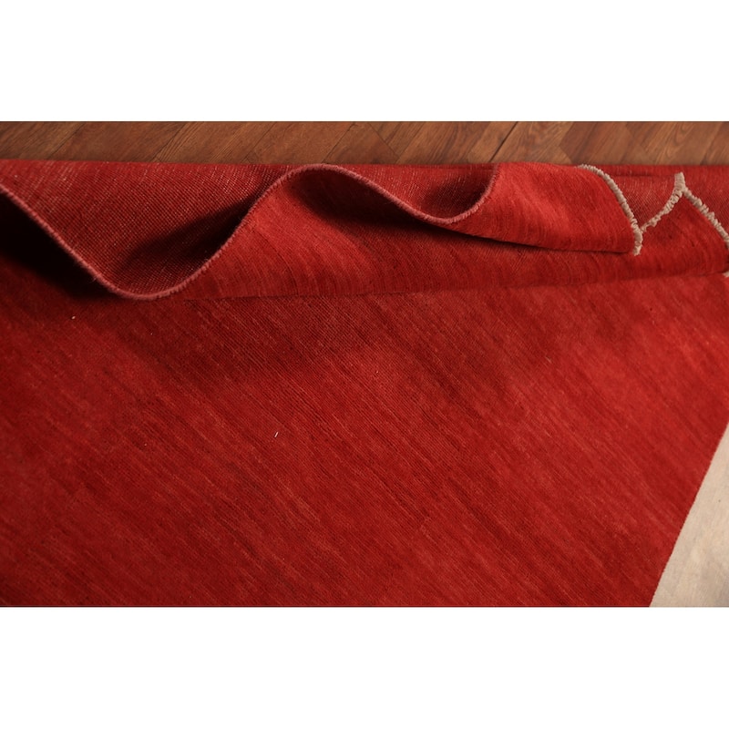 Red Gabbeh Modern Rug Hand-Knotted Oriental Wool Carpet - 3'11" x 5'11"