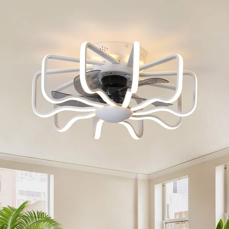 Starsky 22'' Drum Flush Mount Ceiling Fan with Light,6-Speed Low Profile Smart APP Control Ceiling Fan with Remote