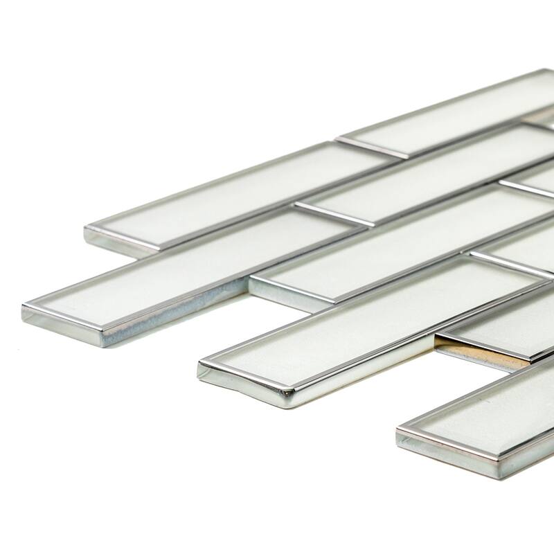 The Tile Life Athena 2x6 White/ Silver Glossy Glass Brick Mosaic Backsplash & Wall Tile