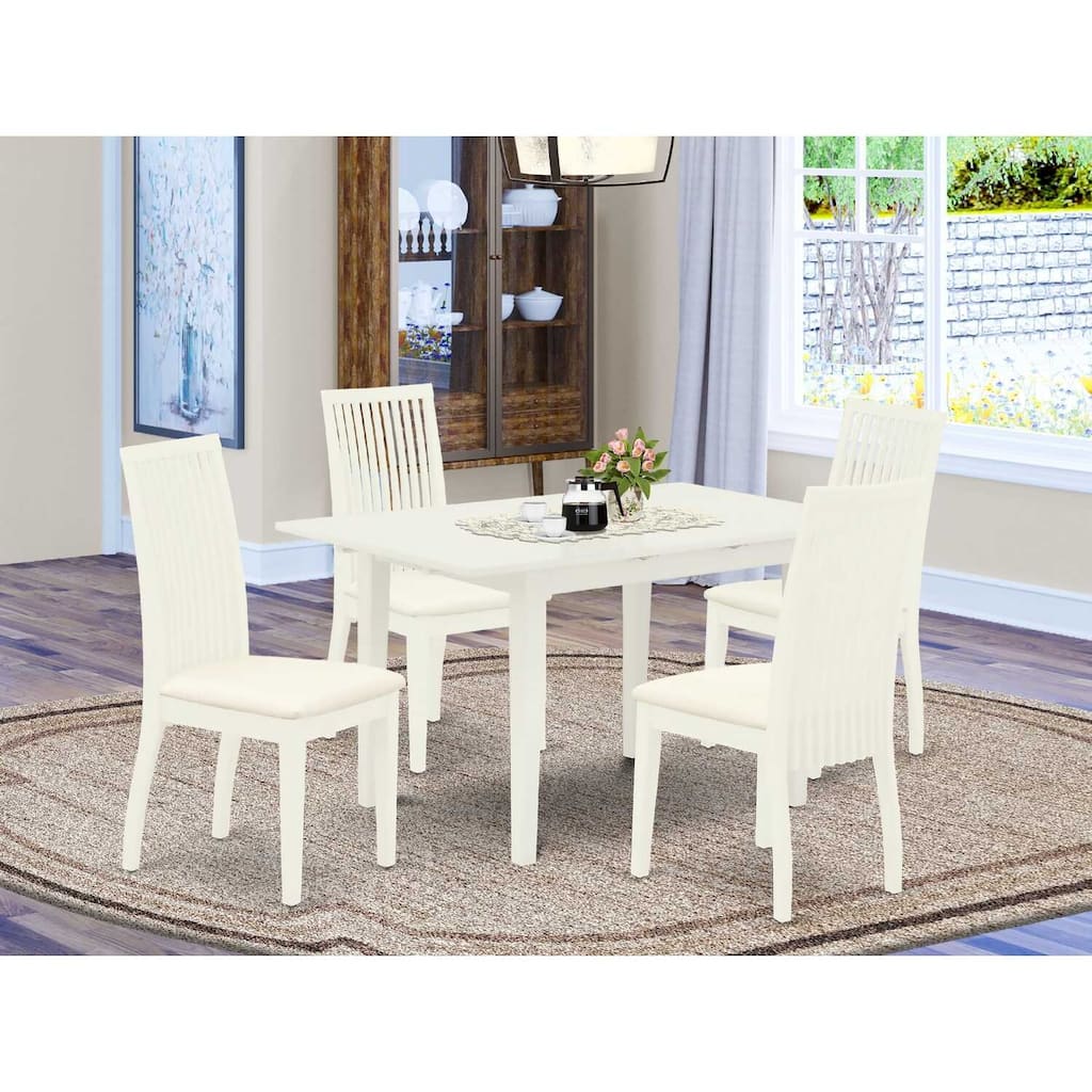 5-Piece Linen White Finish Solid Wood Top - Rectangular Dining Room Set - Seats 4