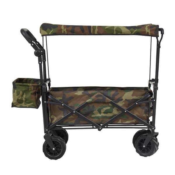 Collapsible Folding Wagon Cart W/ Canopy Outdoor Portable Utility Garden Trolley