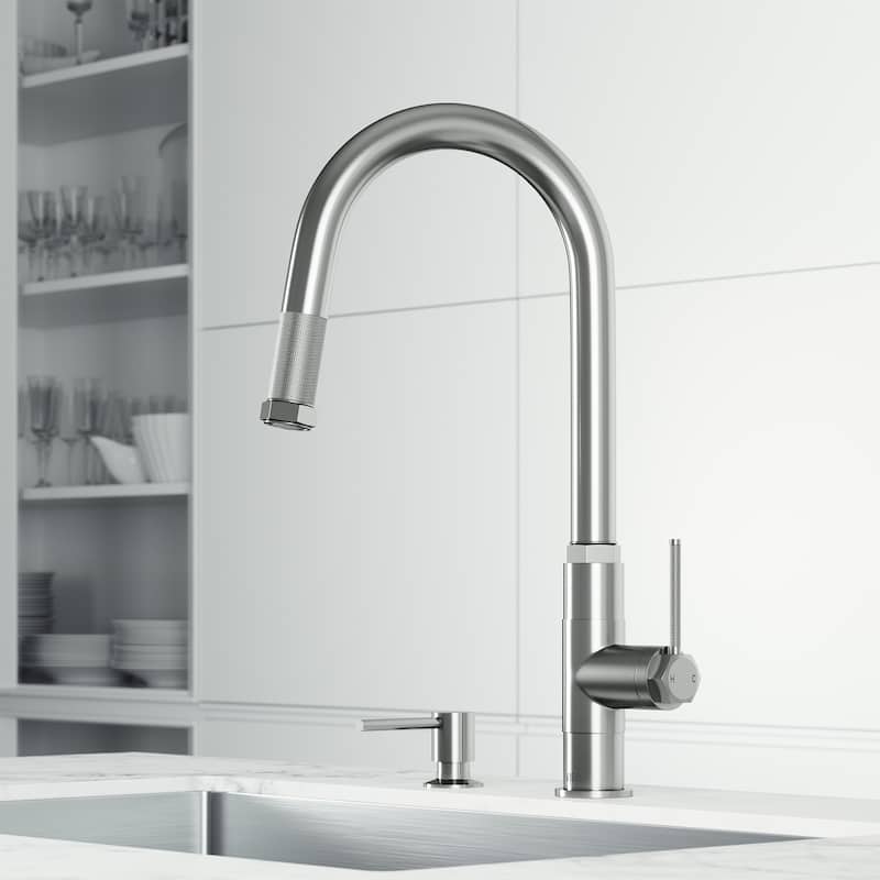 VIGO Hart Arched 18" H Single Handle Pull-Down Kitchen Faucet