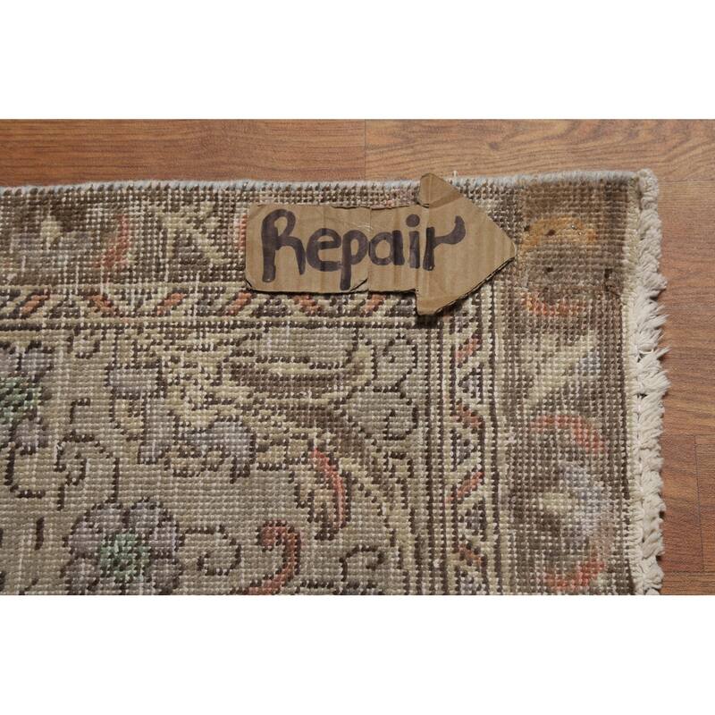 Gray Geometric Tabriz Persian Area Rug Hand-Knotted Wool Carpet - 9'1"x 12'9"