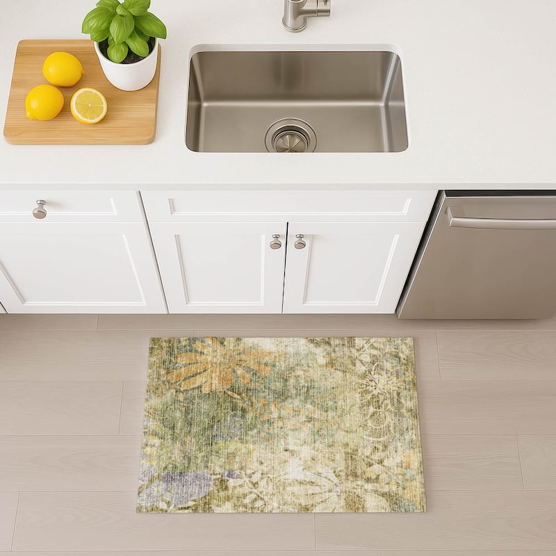 Machine Washable Indoor/ Outdoor Modern Floral Chantille Rug