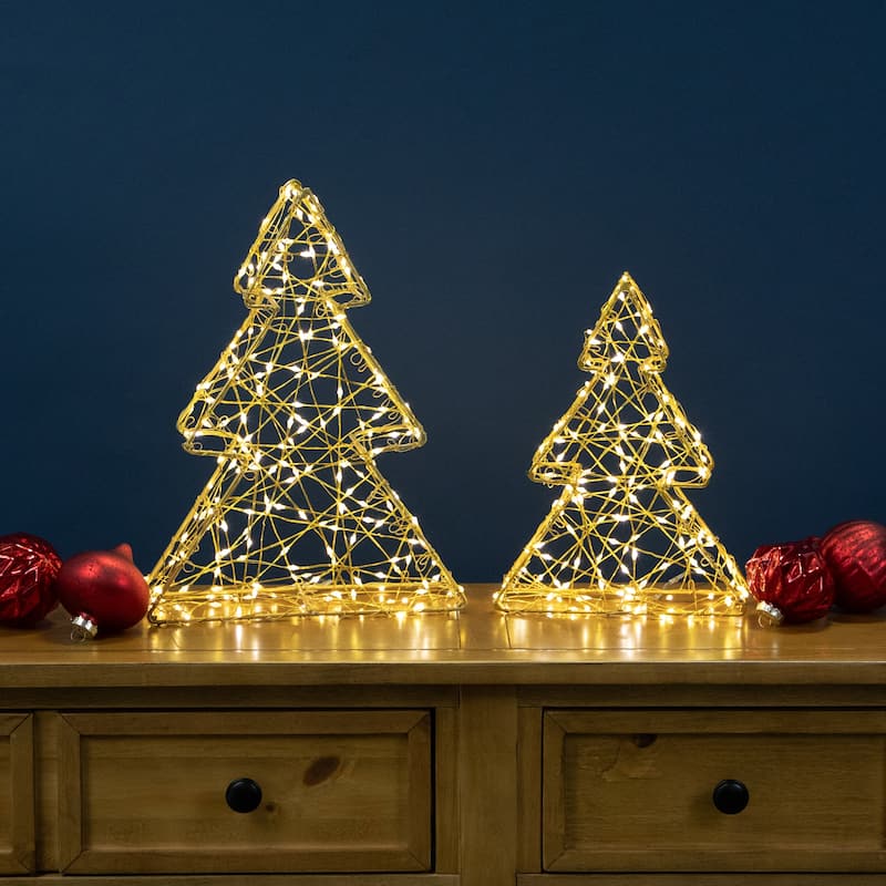 LED Lighted Wire Christmas Tree Decorations - 14" - Set of 2